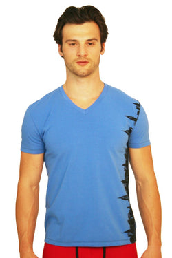 Ken Wroy Blue NY Skyline V-Neck Tee thumbnail 1