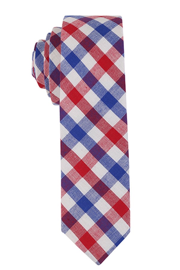 Skinny Tie Madness Red & Blue Checked Tie