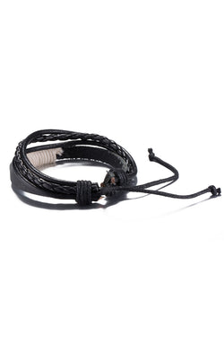 Black & White Vintage Fashion Strap Leather Rope Wristband Bracelet thumbnail 3