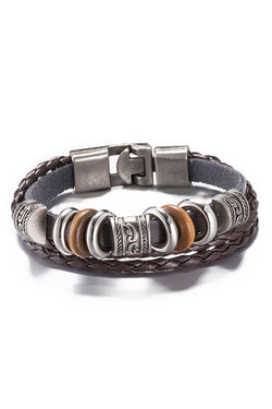 Dark Brown Leather Weaving Rope Chain Bracelet thumbnail 1