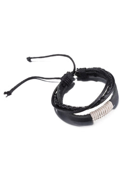 Black & White Vintage Fashion Strap Leather Rope Wristband Bracelet thumbnail 2
