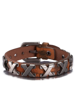 Orange Genuine Leather "X"  Bracelet thumbnail 1