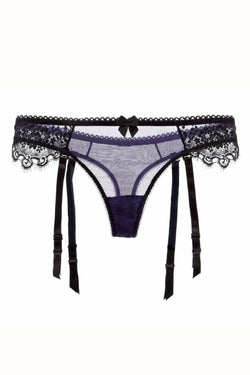 Claudette Neon Violet En Dentelle Garter Thong thumbnail 1