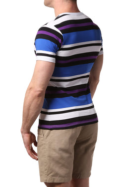 Manview Blue Striped V-Neck Tee thumbnail 2