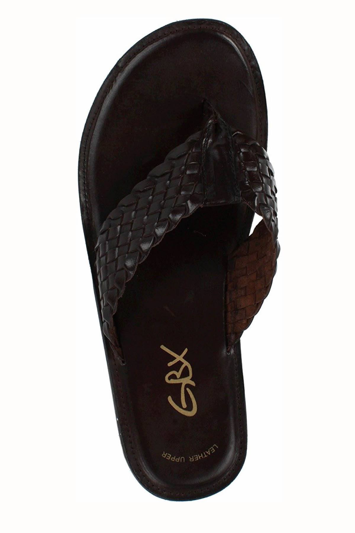 GBX Dark-Brown Leather Vamp Thong Sandal