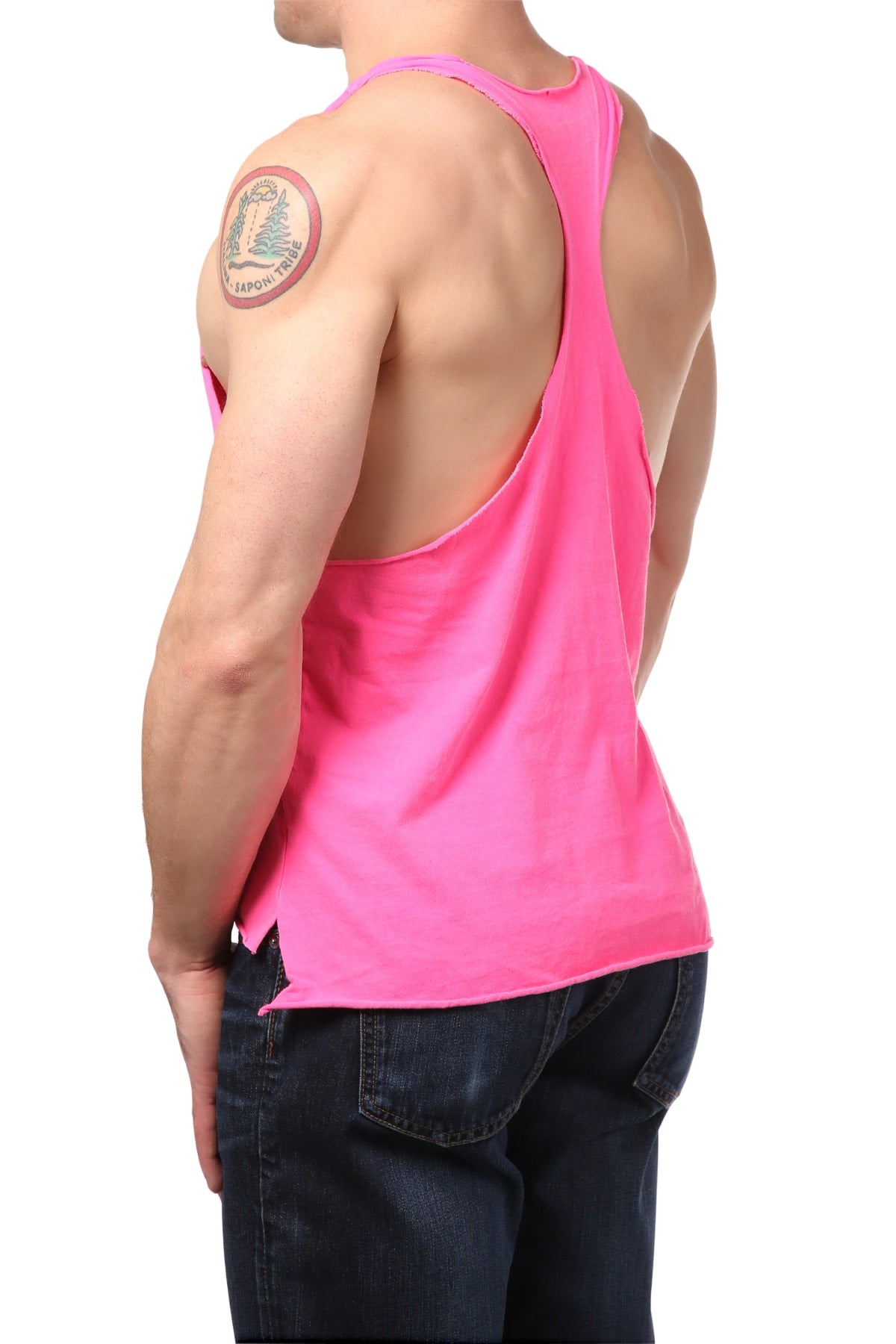 Y.M.L.A Hot Pink Raw Edge String Tank