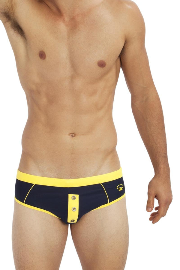 James Tudor Navy & Yellow Placquet Swim Brief