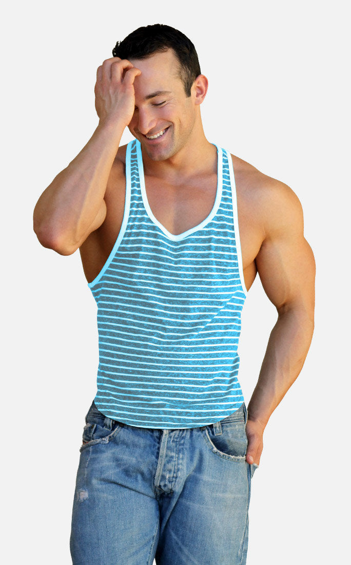 Jack Adams Aqua & White Stripe T-Back Tank