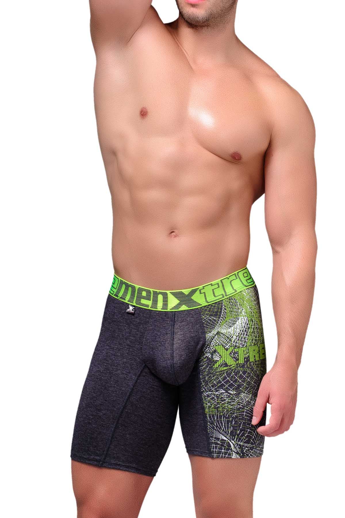 XTREMEN Dark Grey/Neon-Green Printed Boxer Brief