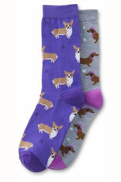 Sofra Corgis & Dachshunds Novelty Crew Socks 2-Pairs thumbnail 2