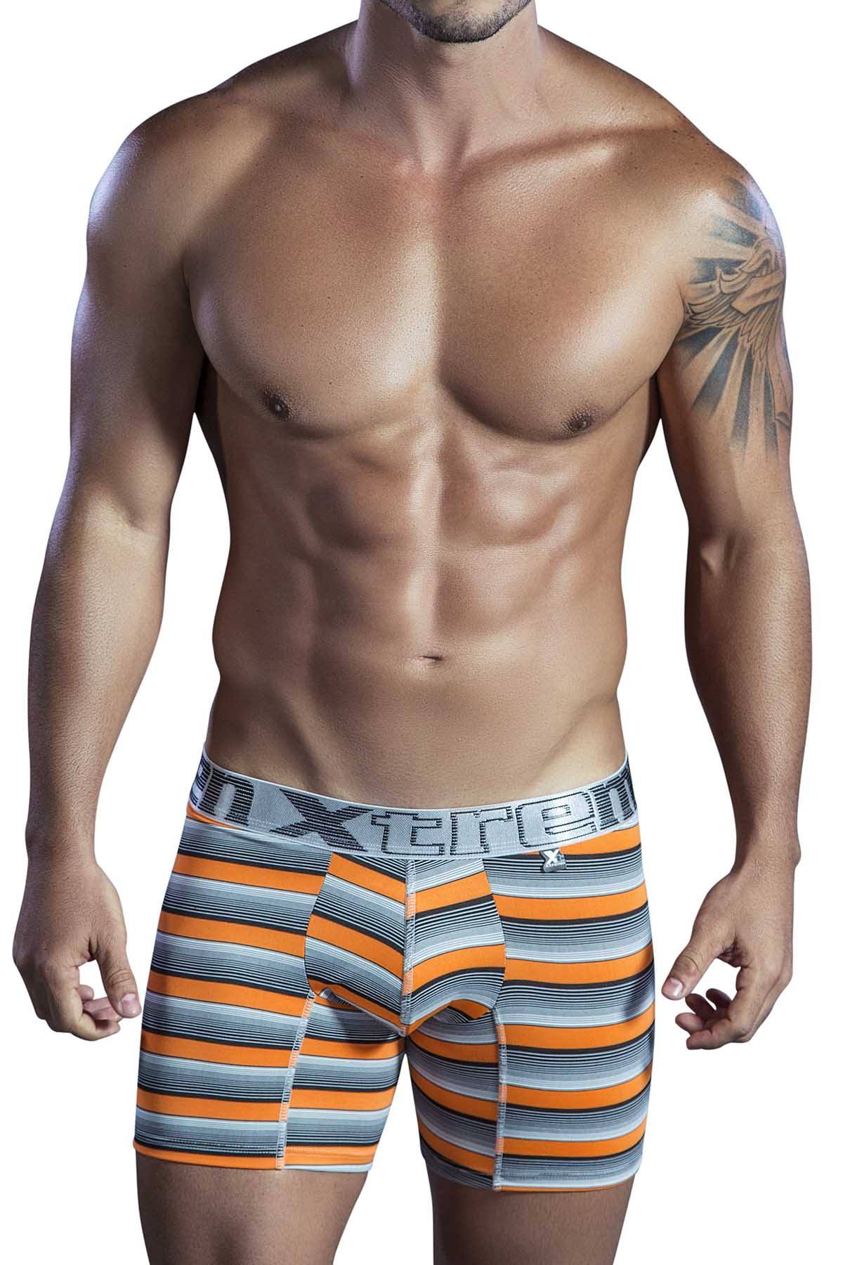 XTREMEN Orange/Black/Grey Stripe Microfiber Classic Boxer Brief