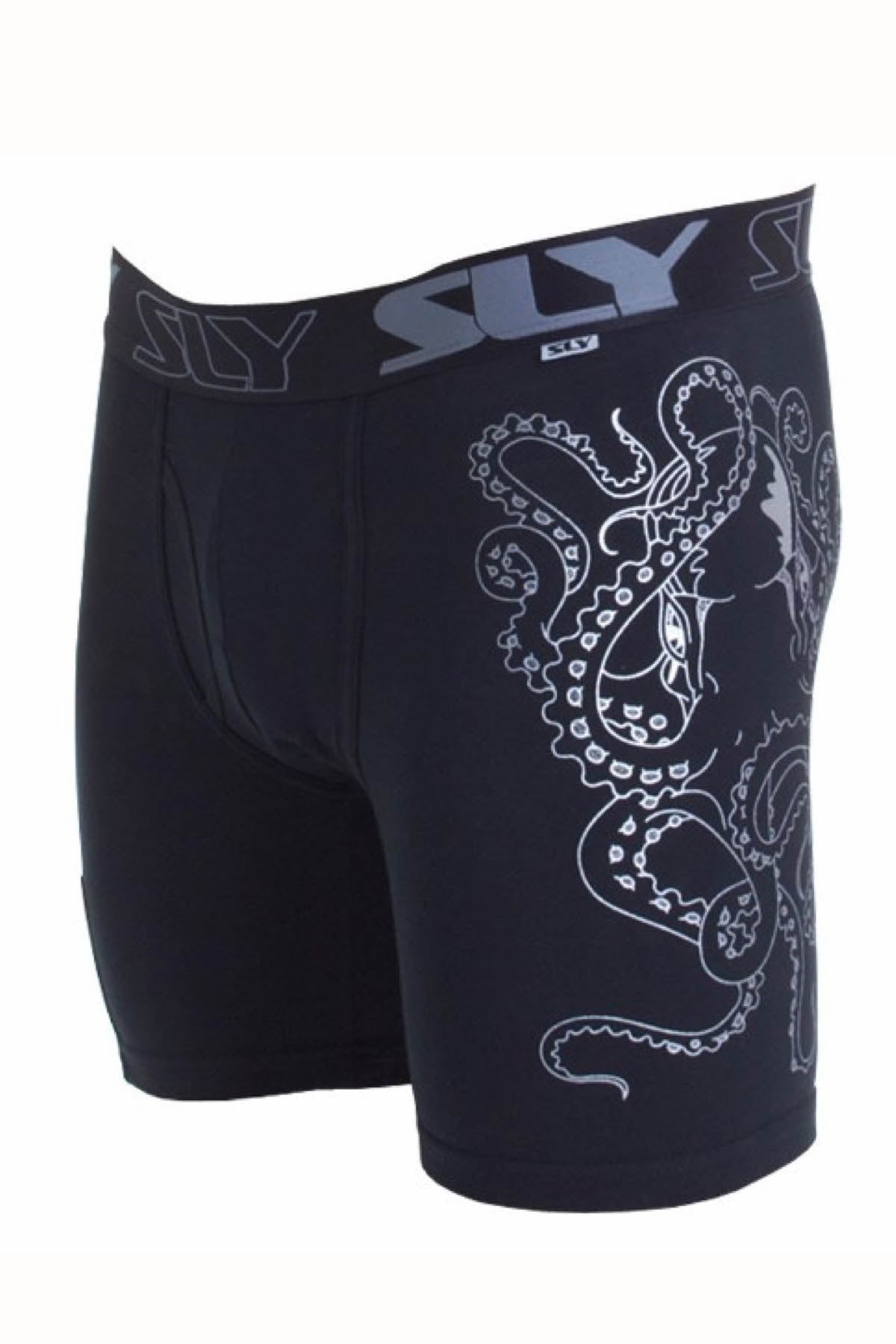 Sly Black & Silver Octopus Boxer Brief - Long