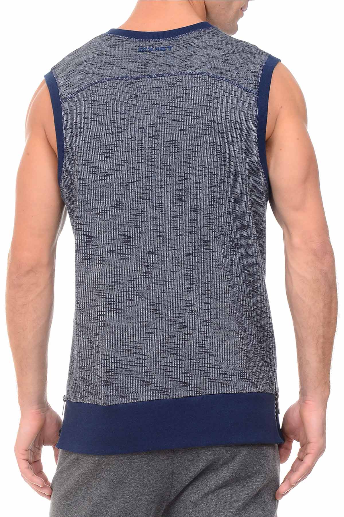 2(X)IST Blue Marled Sleeveless Side-Zip Muscle Sweatshirt