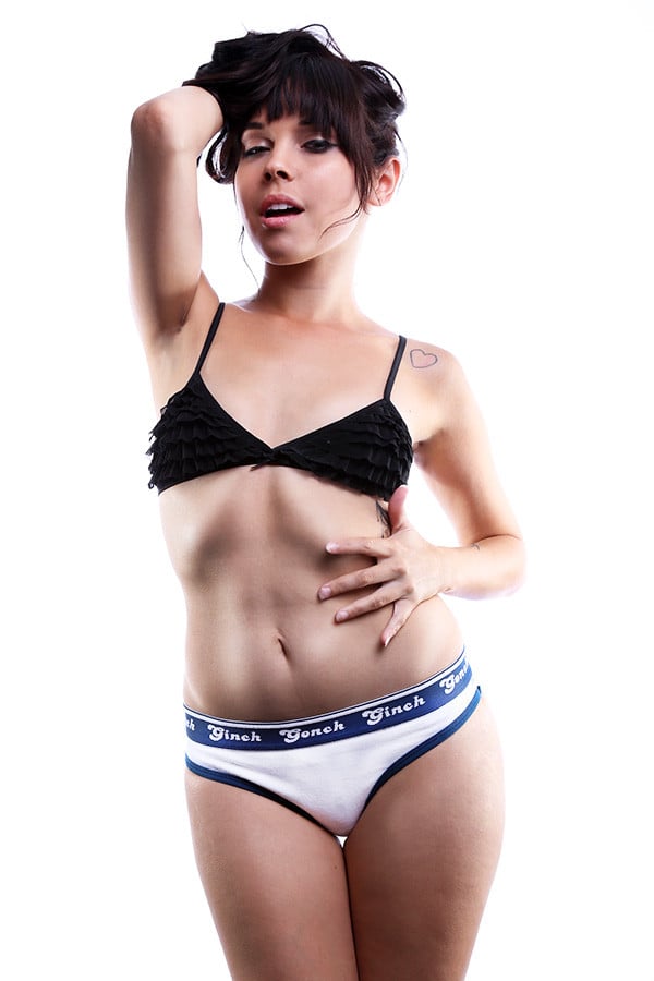 Ginch Gonch White and Navy Low-Rise Thong