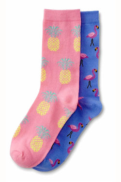 Sofra Flamingos & Pineapples Novelty Crew Socks 2-Pairs thumbnail 2