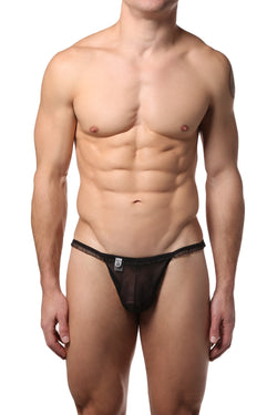 Male Basics Black Sheer Ruffle Thong thumbnail 1