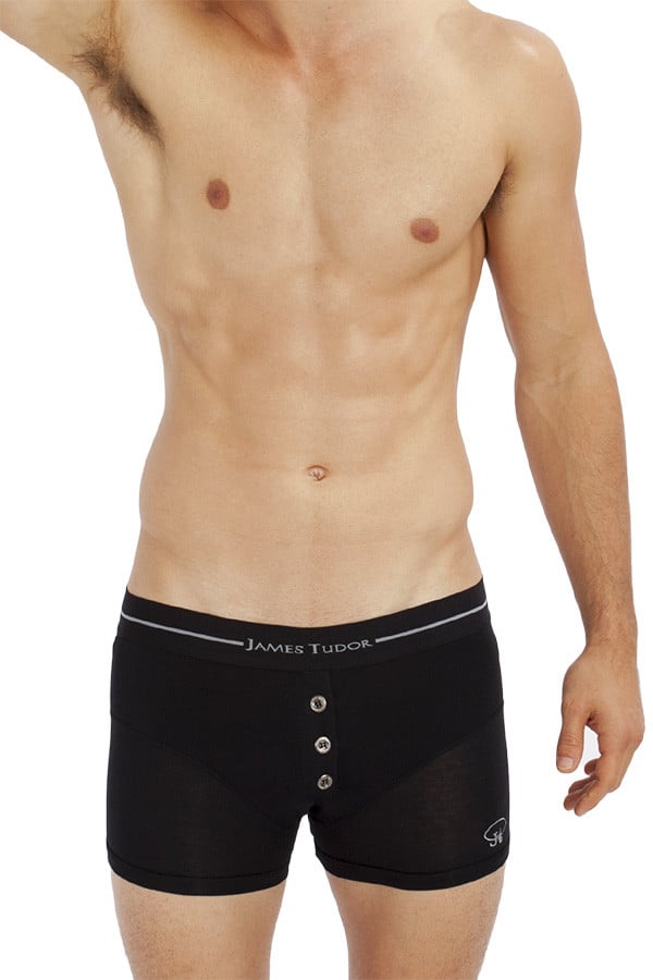James Tudor Black Button-Fly Boxer