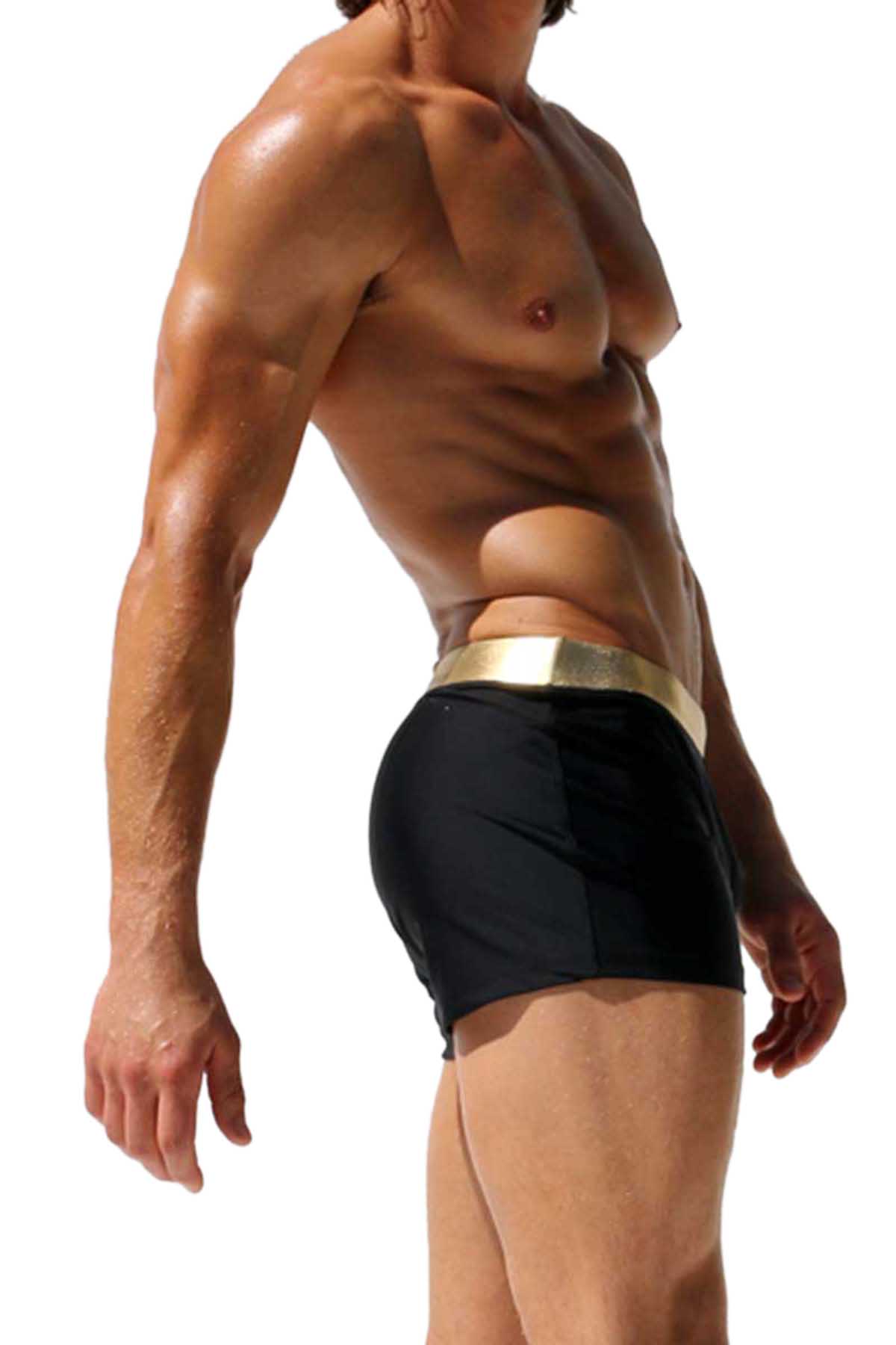 Rufskin Black & Gold Stefano Nylon Lycra Swim Trunk