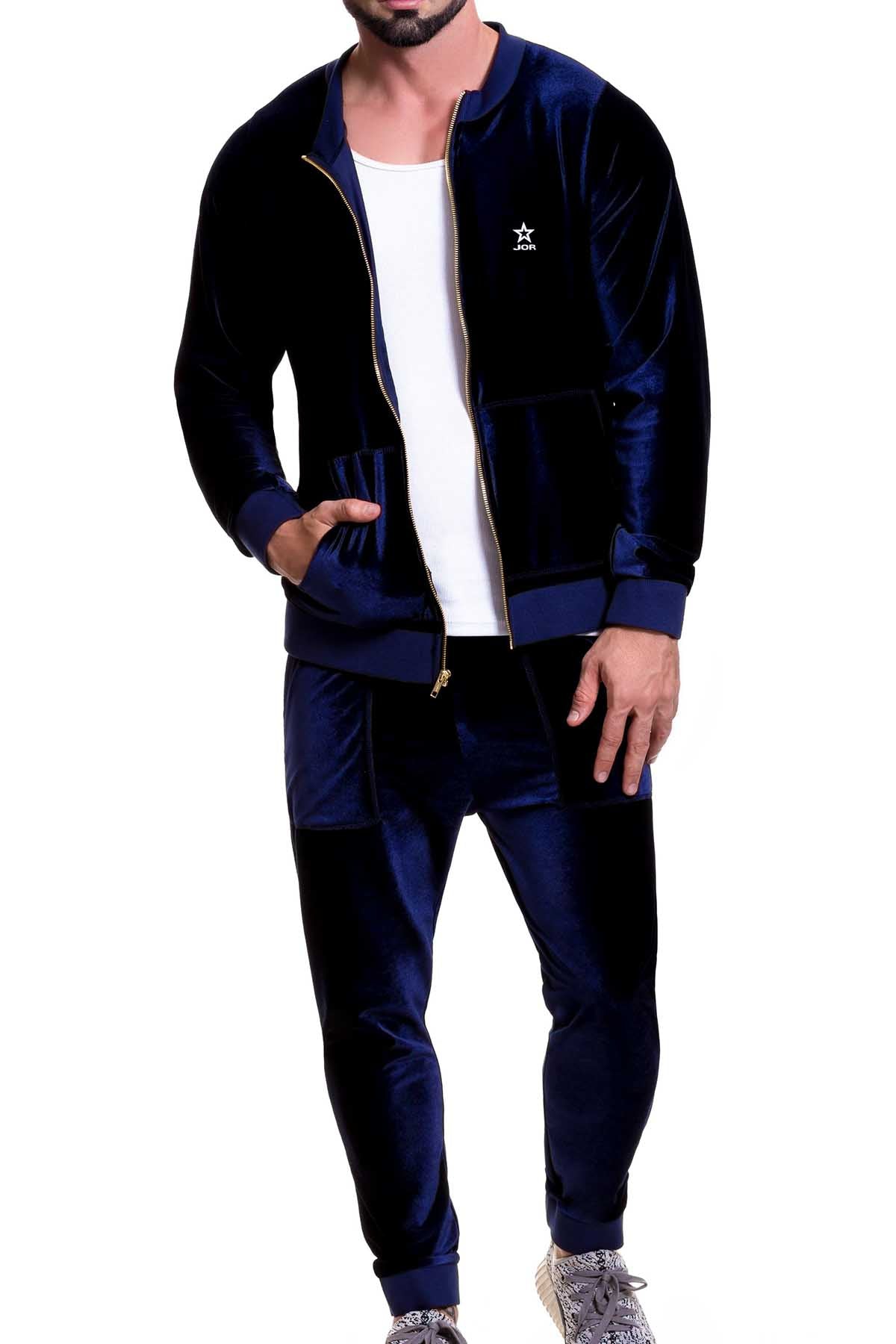 Jor Navy-Blue Velvet Zip-Jacket