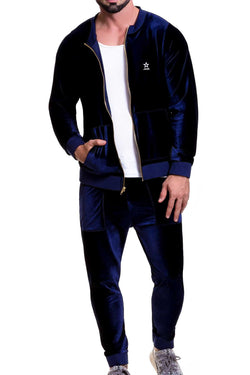 Jor Navy-Blue Velvet Zip-Jacket thumbnail 1