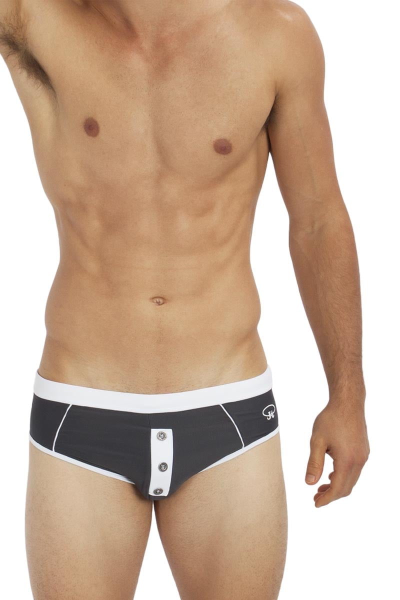 James Tudor Grey & White Placquet Swim Brief