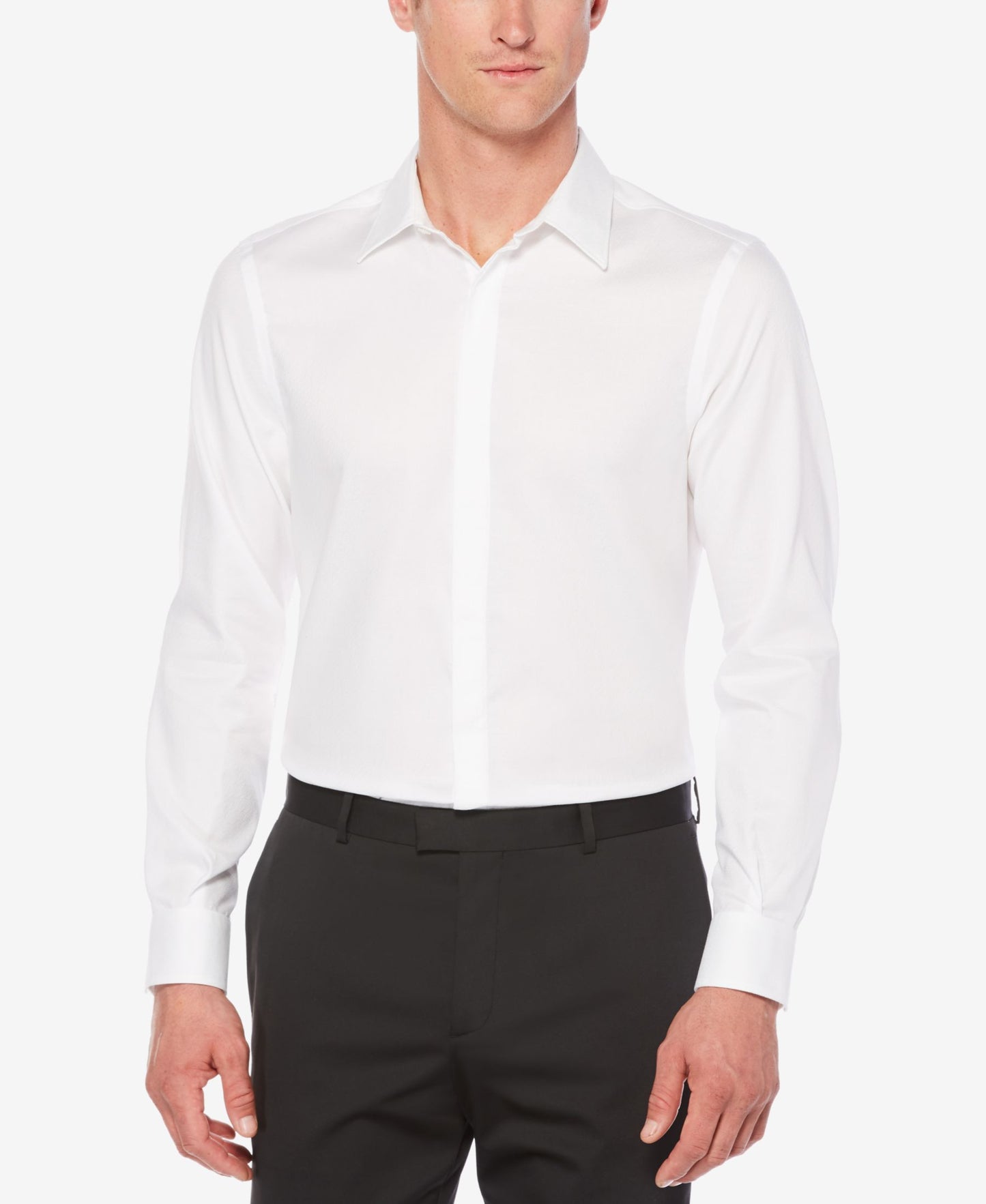 Perry Ellis Solid White Hidden-Placket Shirt Medium