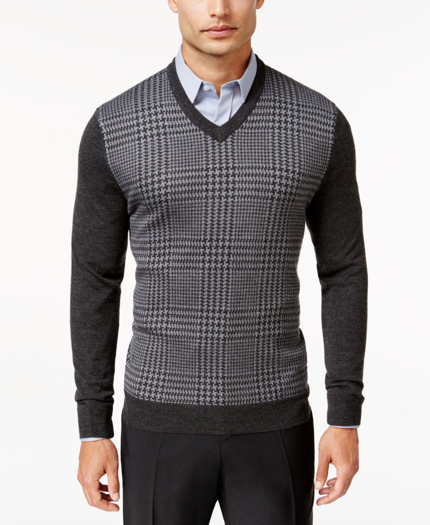 Club Room Knit Long-Sleeve V-Neck Wool Sweater Gray 2XL