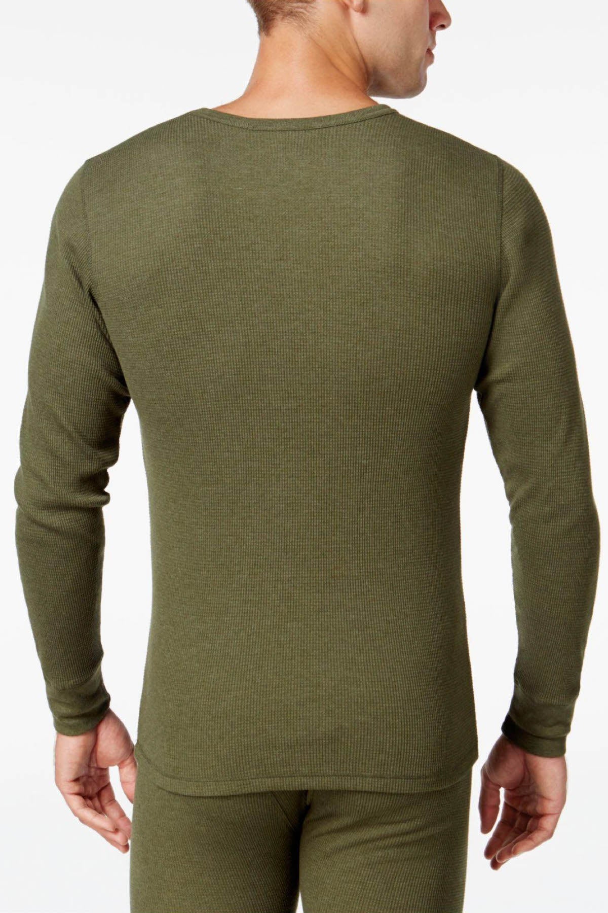 Alfani Fatigue Green Thermal Knit Waffle Crew-Neck Shirt