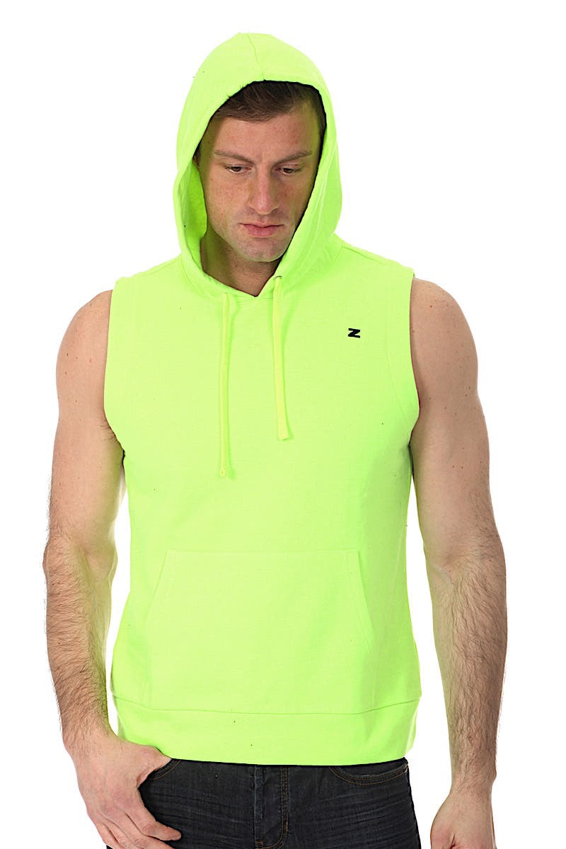 Zutoq Lime Green Zasted Sleeveless Hoodie