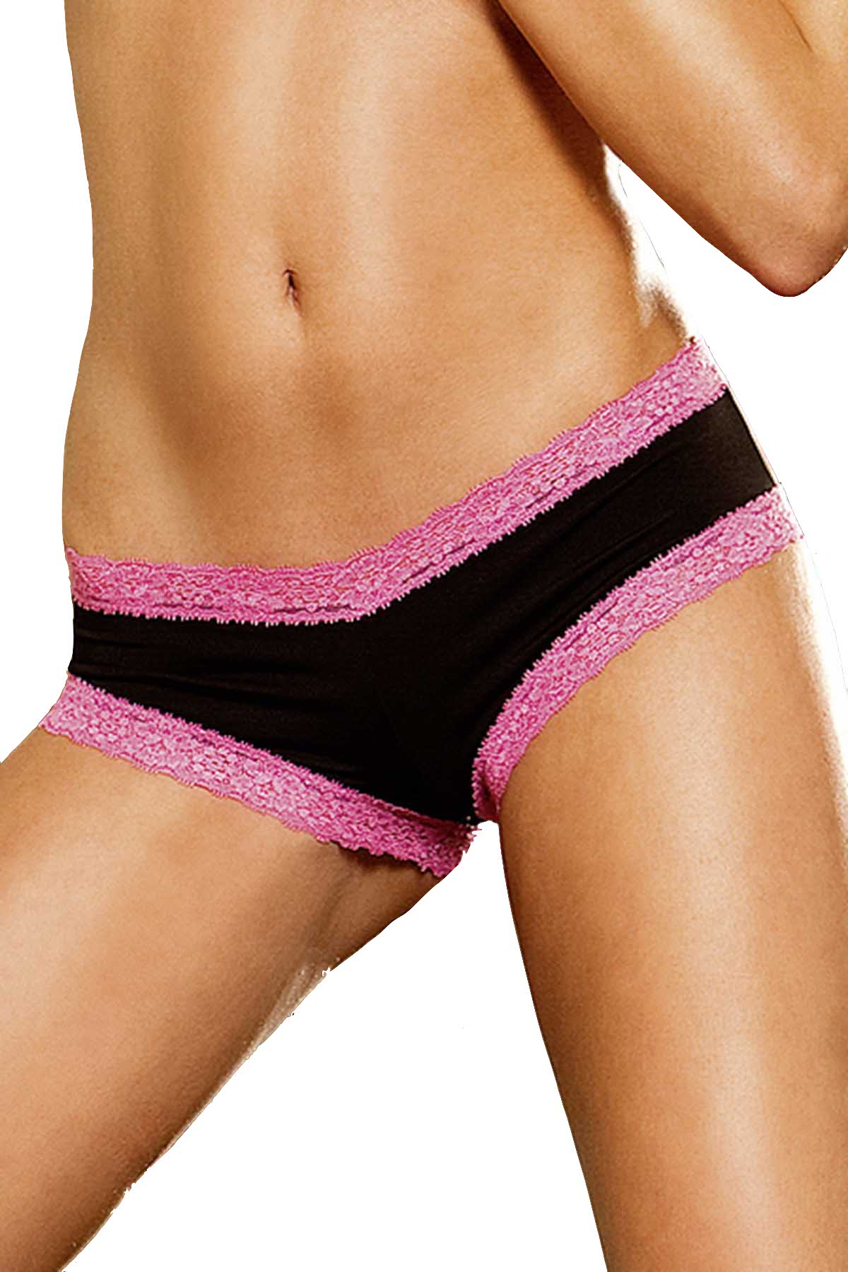 Baci Black Microfiber Boyshort with Pink Lace Trim