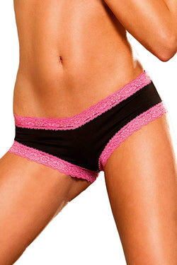 Baci Black Microfiber Boyshort with Pink Lace Trim thumbnail 2