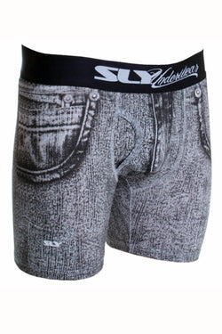 Sly Black & White Denim Boxer Brief - Long thumbnail 1