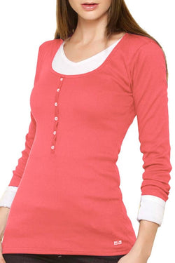 Fiory Coral Ribbed Long Sleeve Henley thumbnail 1