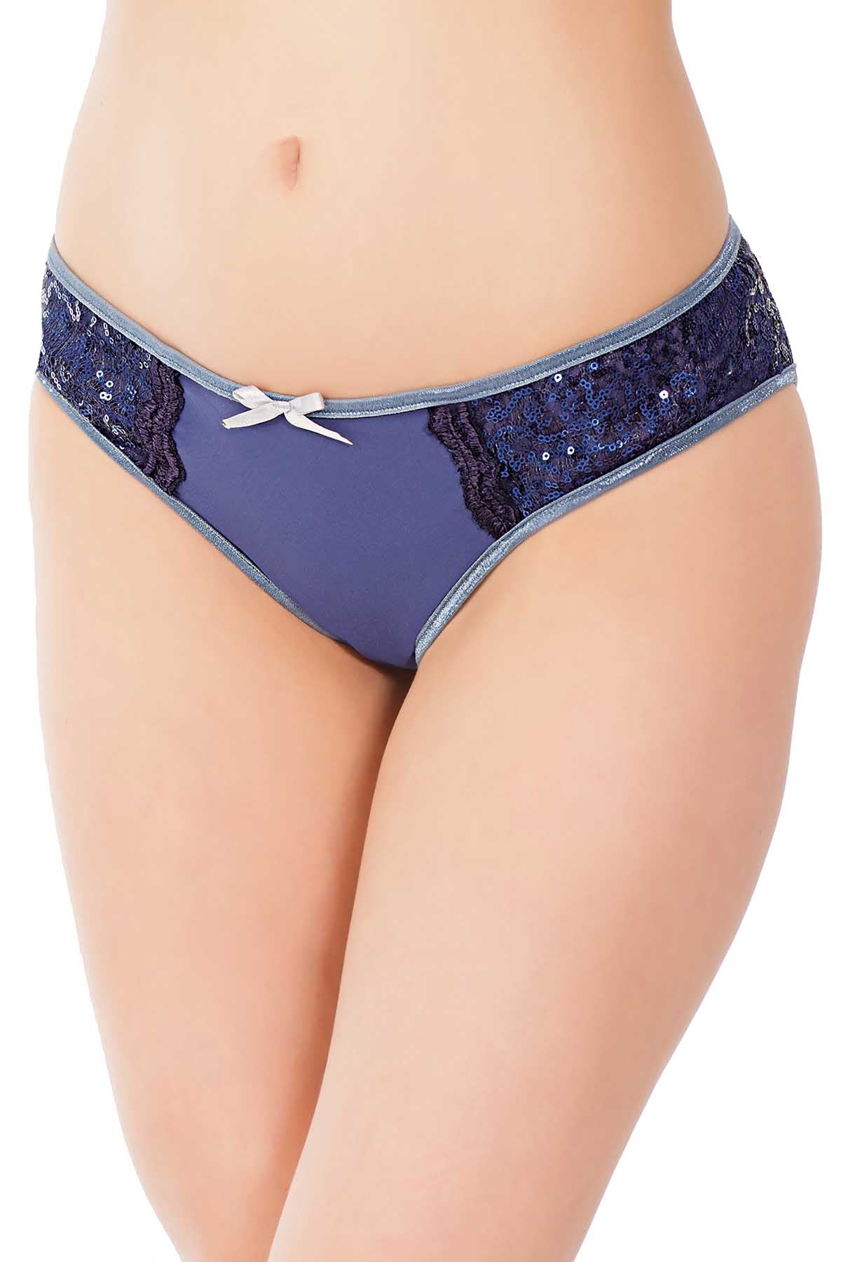 Coquette Navy Sequin Paneled Keyhole Panty