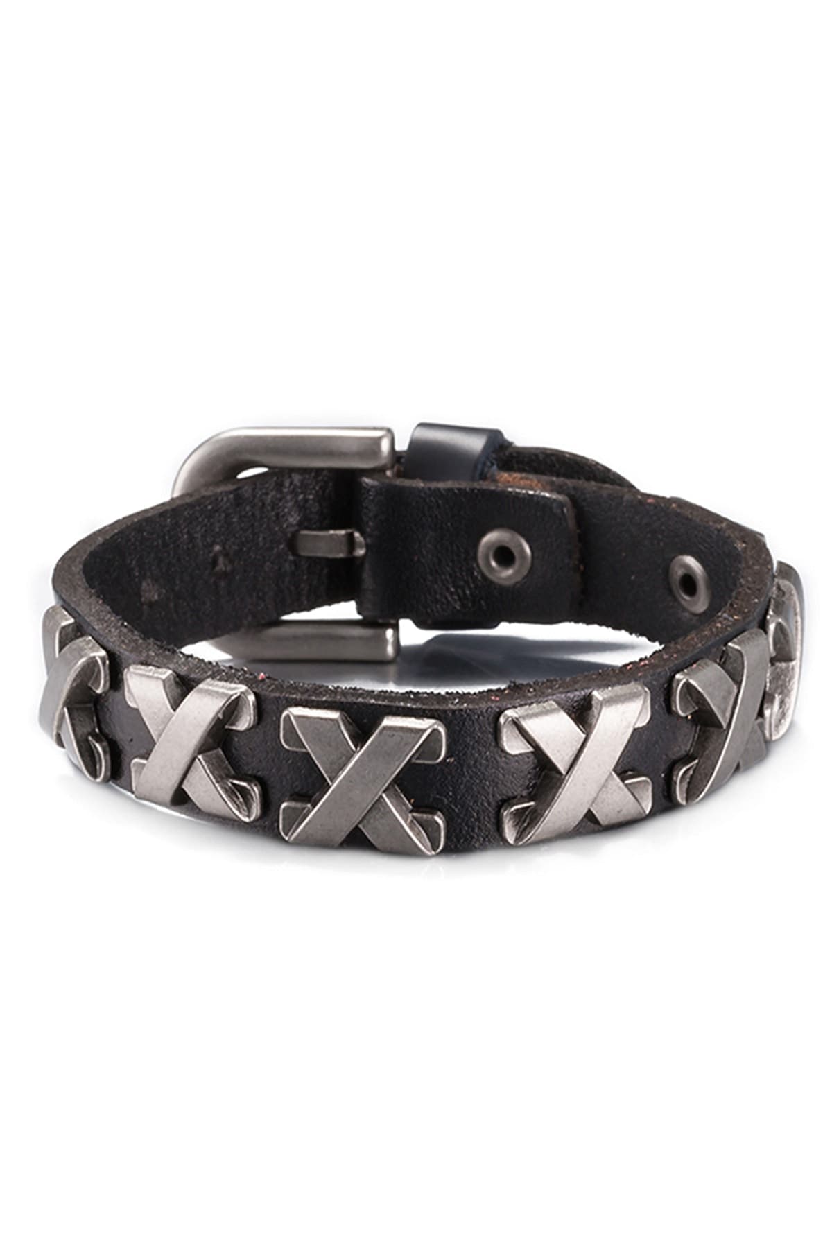 Black Genuine Leather "X" Bracelet