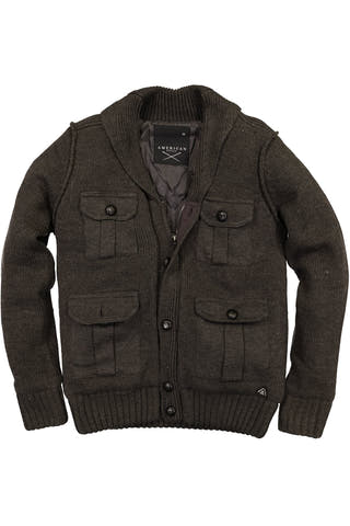 American Stitch Grey Olive Shawl Collar Cardigan