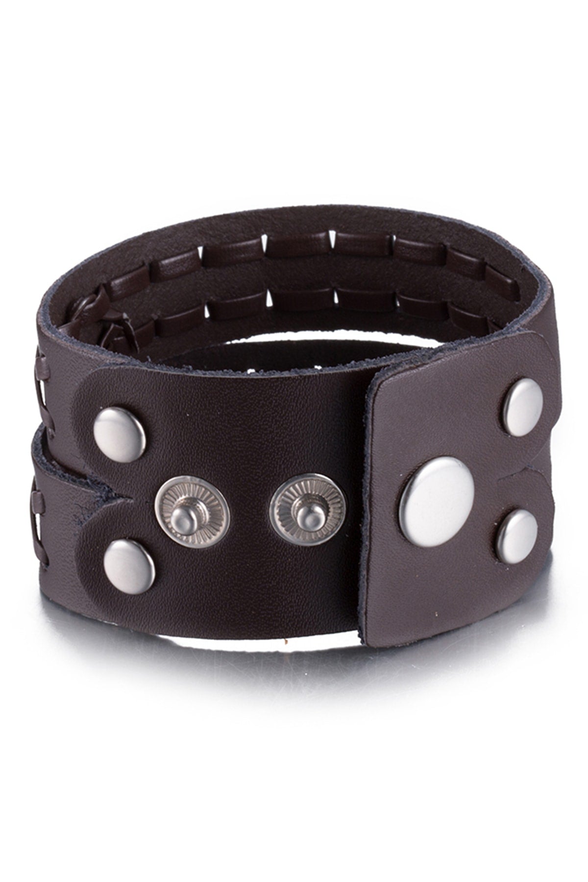 Brown Leather Bradded Wrapped Bracelet