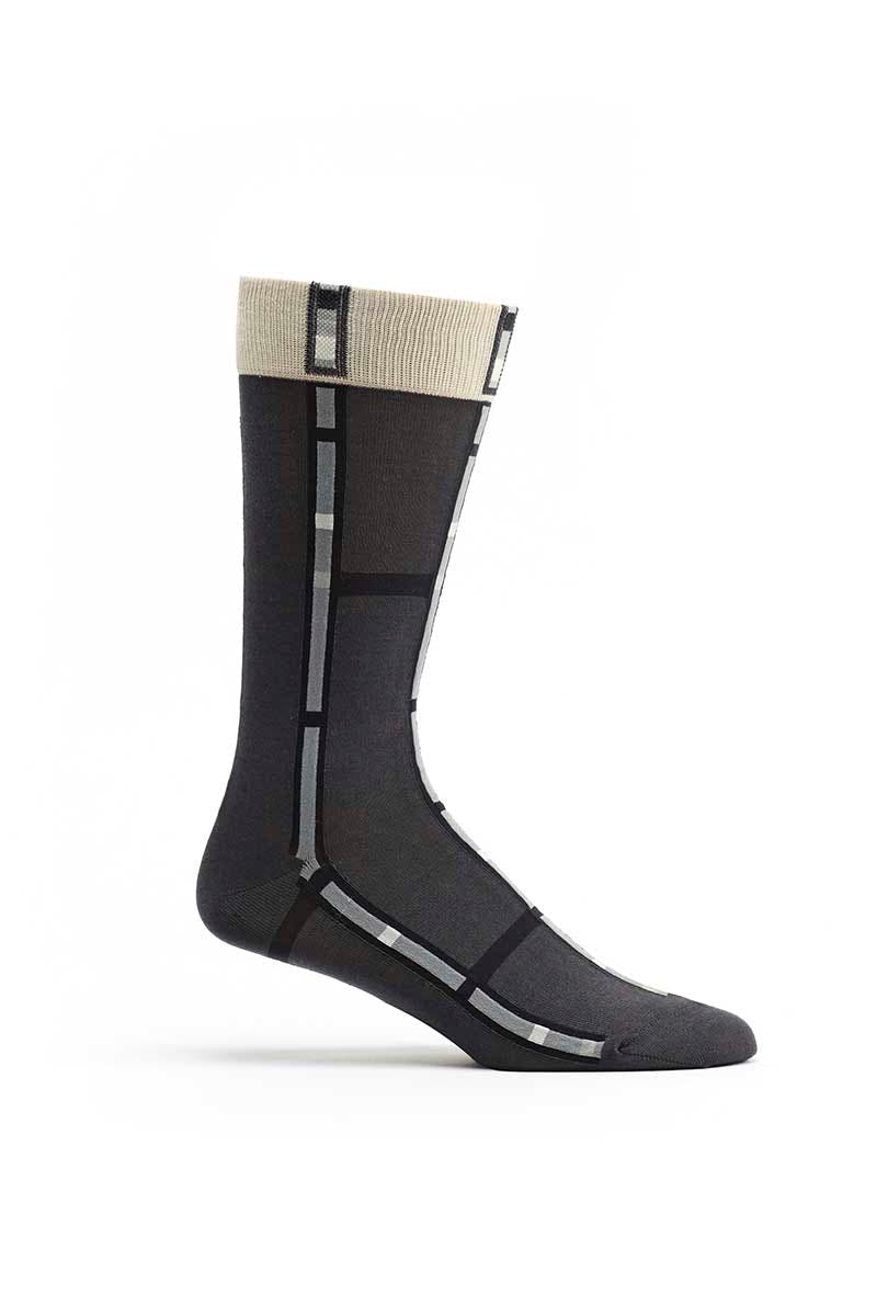 Ozone Grey Mondrian Stripe Crew Sock