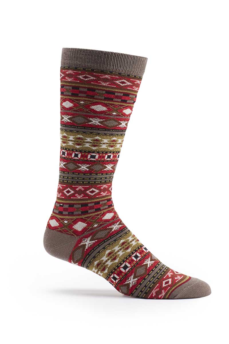 Ozone Red Men's Fair Isle Crew Sock