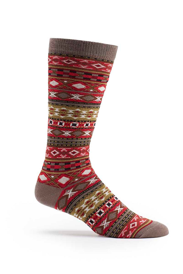 Ozone Red Men's Fair Isle Crew Sock