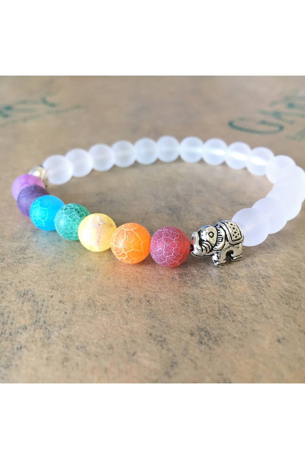 7-Chakra Matte Clear-Quartz Beaded Healing Bracelet