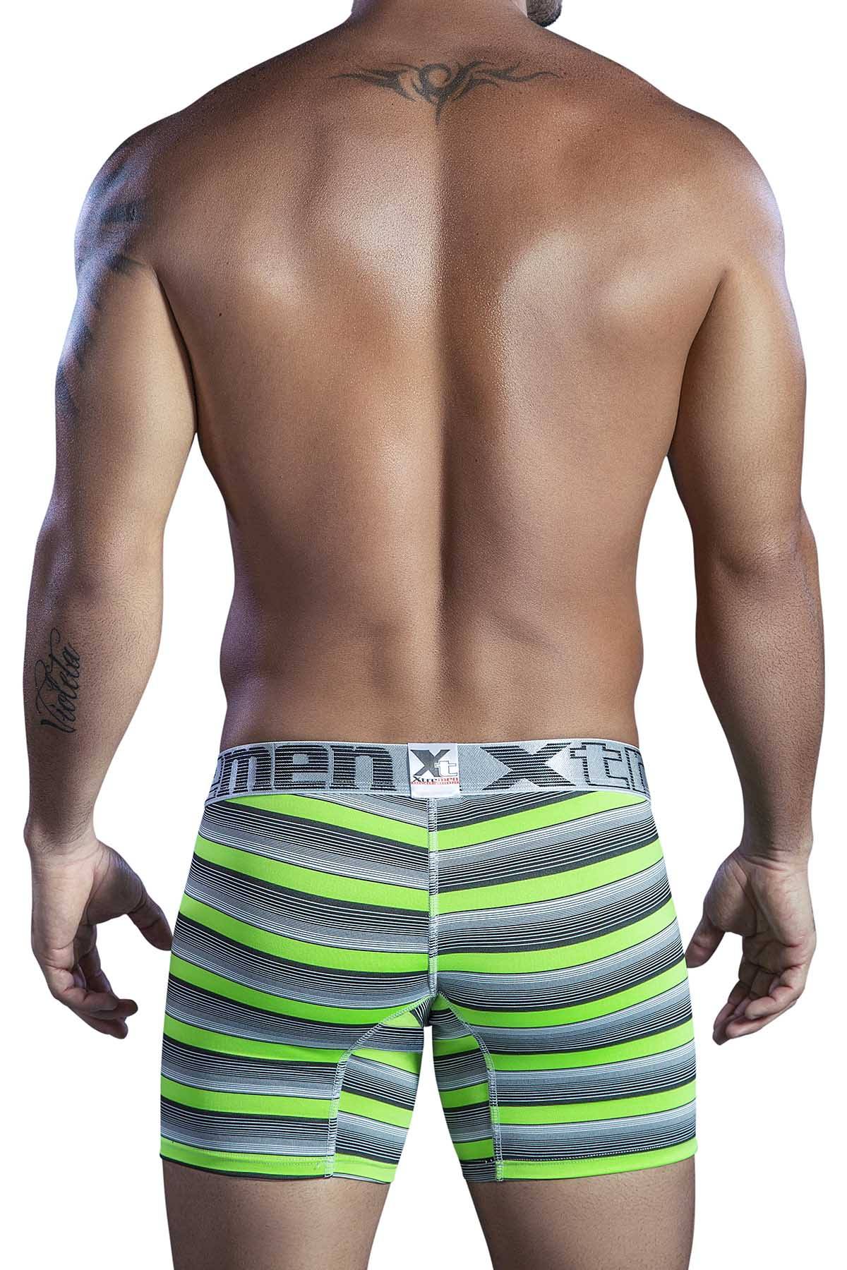 XTREMEN Green/Black/Grey Stripe Microfiber Classic Boxer Brief