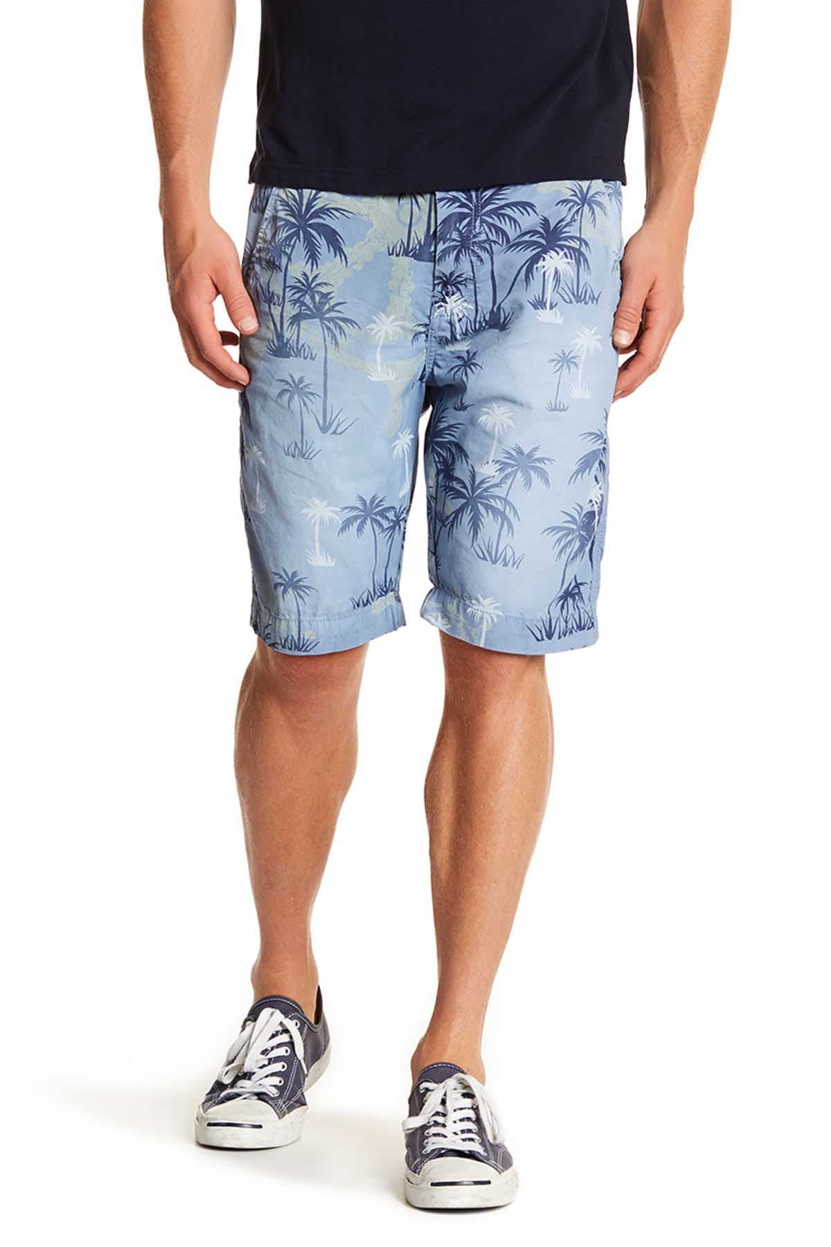 Pop Icon Blue Palms Floral Flat Front Short