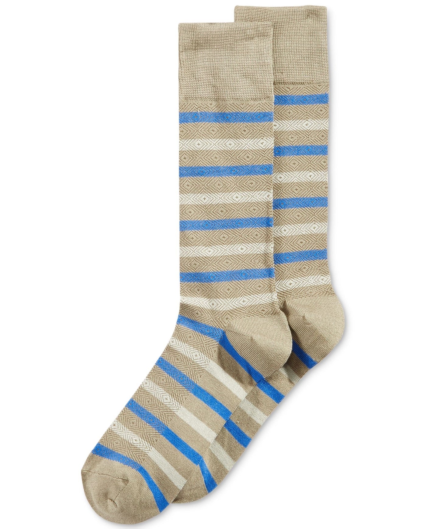 Perry Ellis Printed Striped Dress Socks Tan Brown Blue 7-12