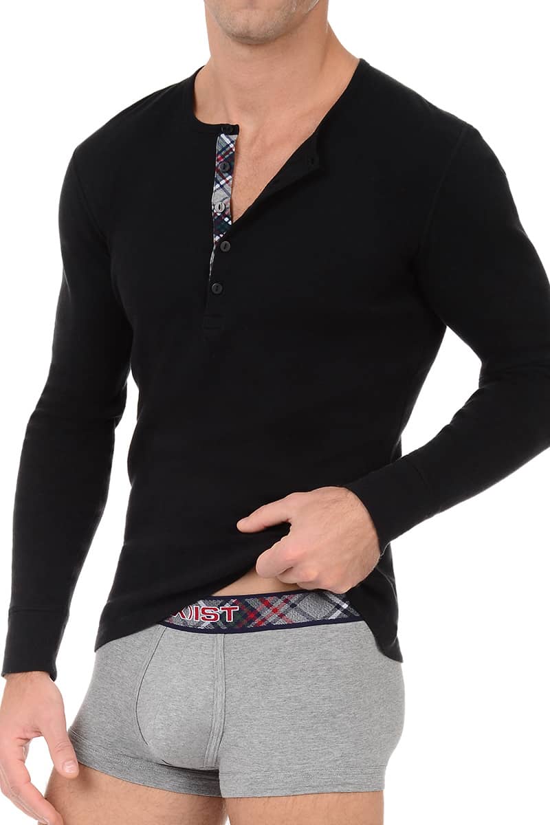 2(X)IST Black Tartan Long Sleeve Henley