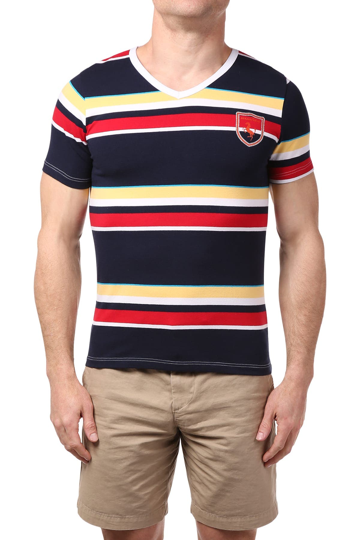 Manview Navy Striped V-Neck Tee