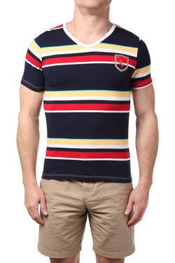 Manview Navy Striped V-Neck Tee thumbnail 1