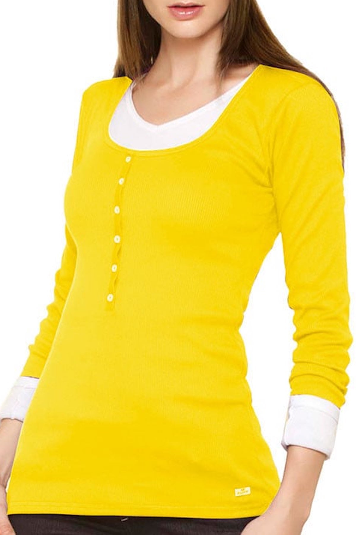 Fiory Yellow Ribbed Long Sleeve Henley