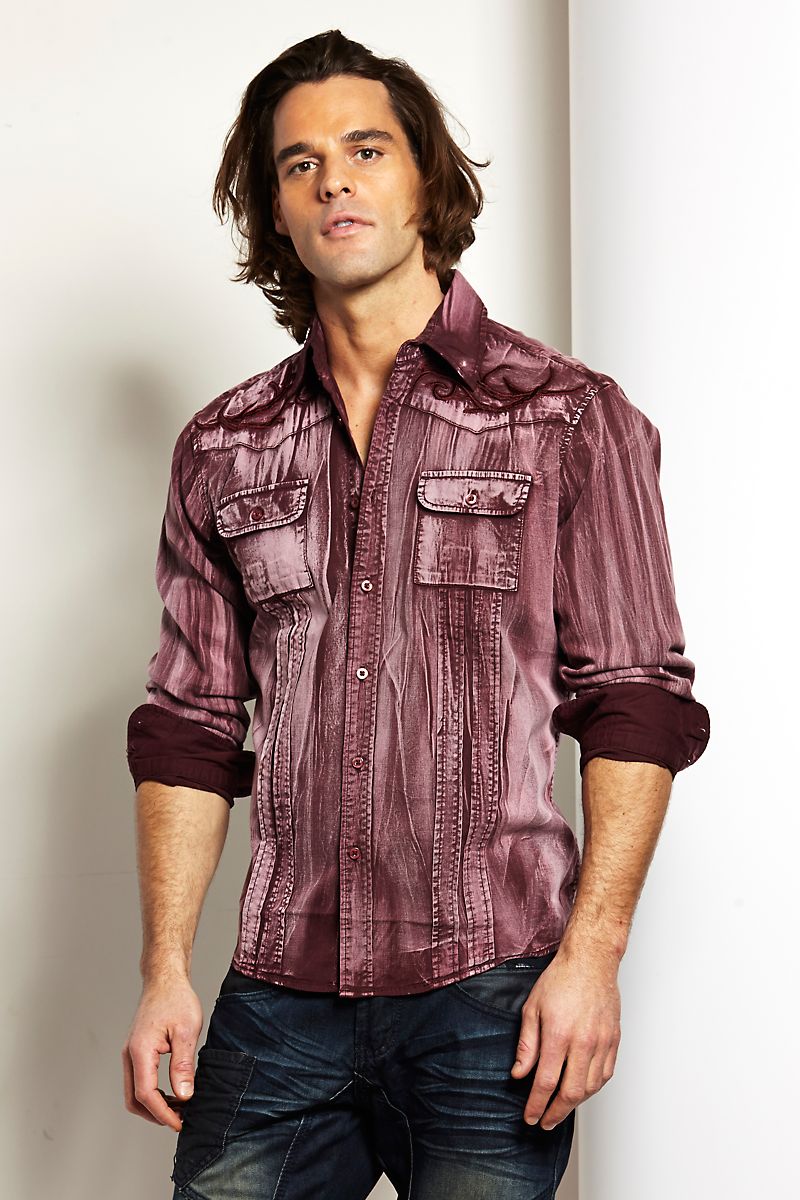 PJC Platini Maroon Rough Button-Up