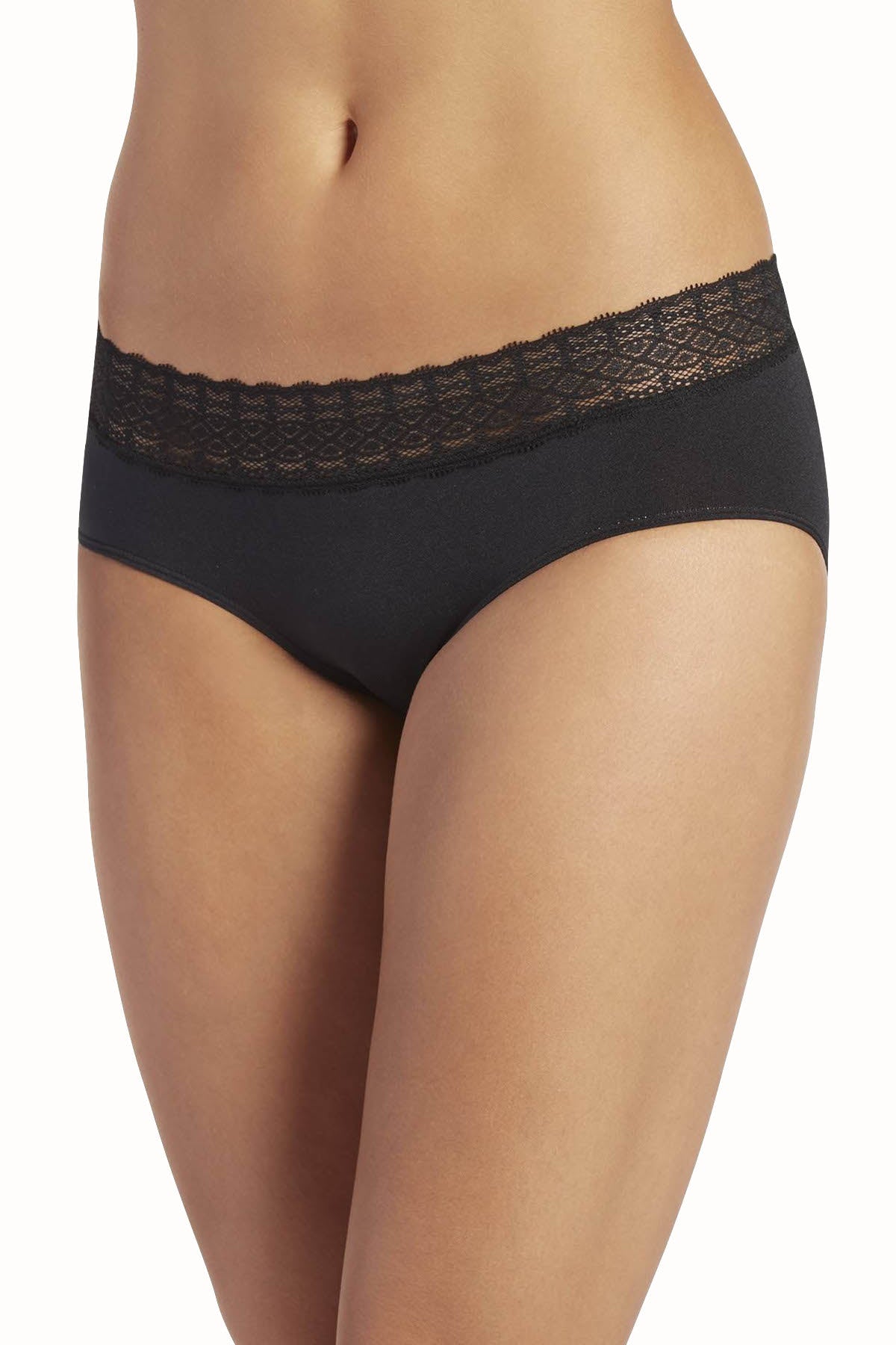 Jockey Black Hi-Cut Microfiber Lace-Waistband Seamfree Modern-Fit Brief